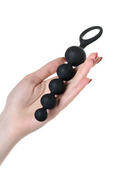 Набір анальних намистин Satisfyer Beads Black, силікон, макс. діаметр 3,3 см та 3,5 см SO2740 фото - купити в секс-шопі Чорний Кролик