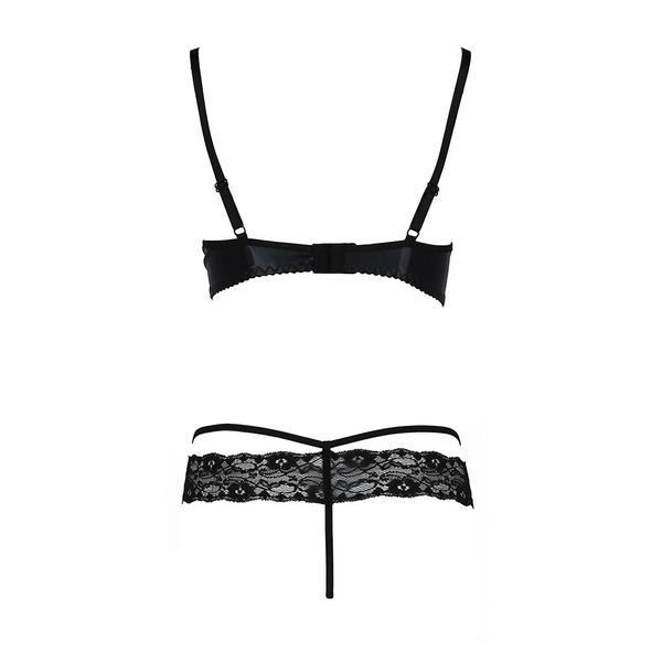Комплект білизни Passion Exclusive NORTH SET XXL/XXXL, black, ліф і трусики з елементами під латекс PS24009 фото - купити в секс-шопі Чорний Кролик