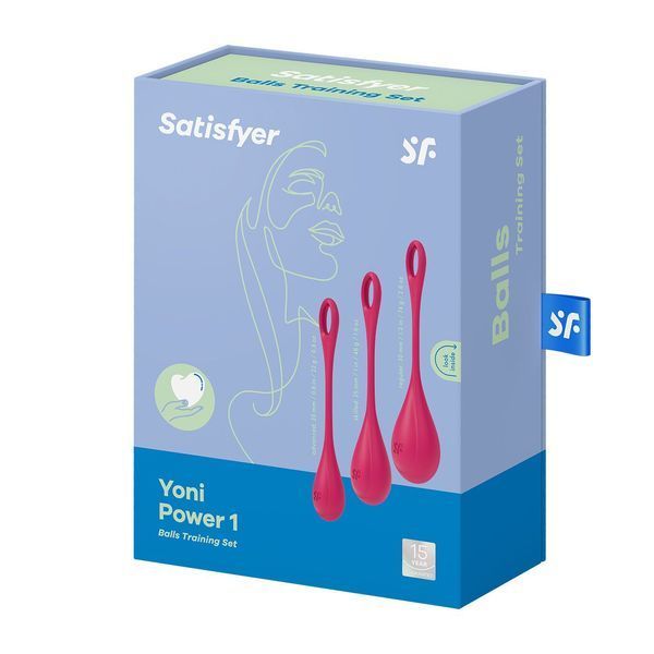 Набір йоні намистин Satisfyer Yoni Power 1 Red, діаметр 2-2,5-3см, вага 22-46-74гр SO5547 фото - купити в секс-шопі Чорний Кролик