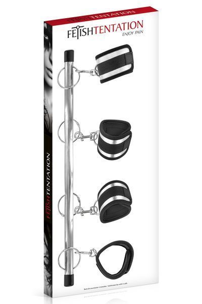 Фіксатор для рук і ніг Fetish Tentation Submission bar with 4 cuffs SO4667 фото - купити в секс-шопі Чорний Кролик