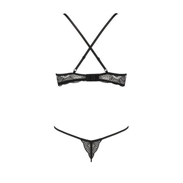Комплект білизни Passion Exclusive QUENTRIS BIKINI L/XL, black, стрінги і напіввідкритий ліф PS26601 фото - купити в секс-шопі Чорний Кролик