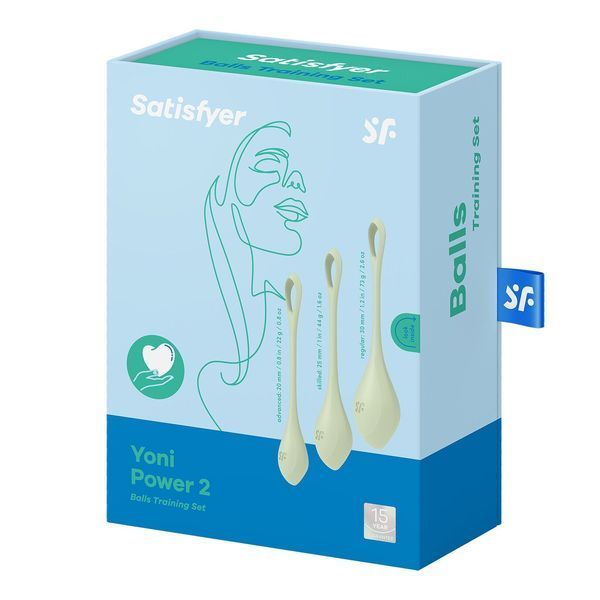 Набір йоні-намистин Satisfyer Yoni Power 2 Light Green, діаметр 2-2,5-3 см, маса 22-44-73 г SO5549 фото - купити в секс-шопі Чорний Кролик