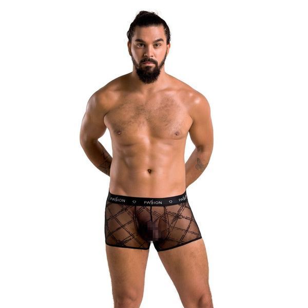 Чоловічі прозорі боксери Passion 032 SHORT JAMES S/M Black, сітка SO7568 фото - купити в секс-шопі Чорний Кролик