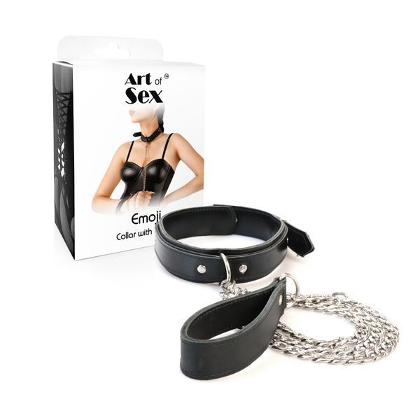 Нашийник з повідцем з екошкіри Art of Sex - Leash and Collar Emoji SX0515 фото - купити в секс-шопі Чорний Кролик
