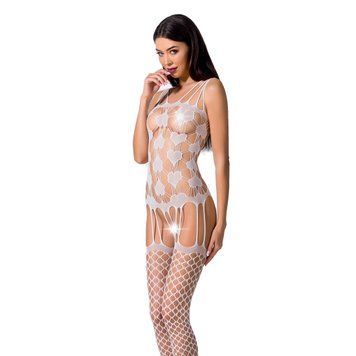 Бодістокінг Passion BS067 white, комбінезон, імітація панчох і топа на бретелях PBS067W фото - купити в секс-шопі Чорний Кролик