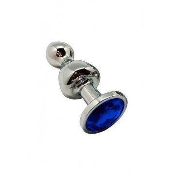 Металева анальна пробка Wooomy Lollypop Double Ball Metal Plug Blue S, діаметр 2,8см, довжина 8,5см SO7415 фото - купити в секс-шопі Чорний Кролик
