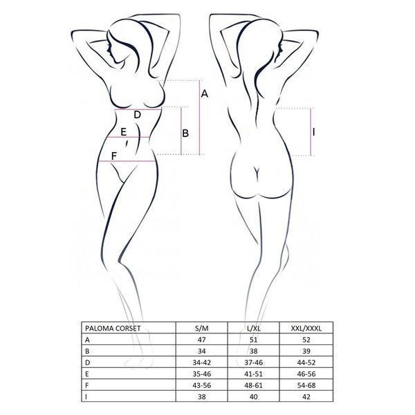 Корсет-сорочка з пажами Passion PALOMA CORSET L/XL, white, трусики, напівпрозорий EL13301 фото - купити в секс-шопі Чорний Кролик