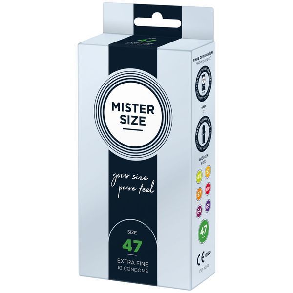Презервативи Mister Size - pure feel - 47 (10 condoms), товщина 0,05 мм SO8042 фото - купити в секс-шопі Чорний Кролик