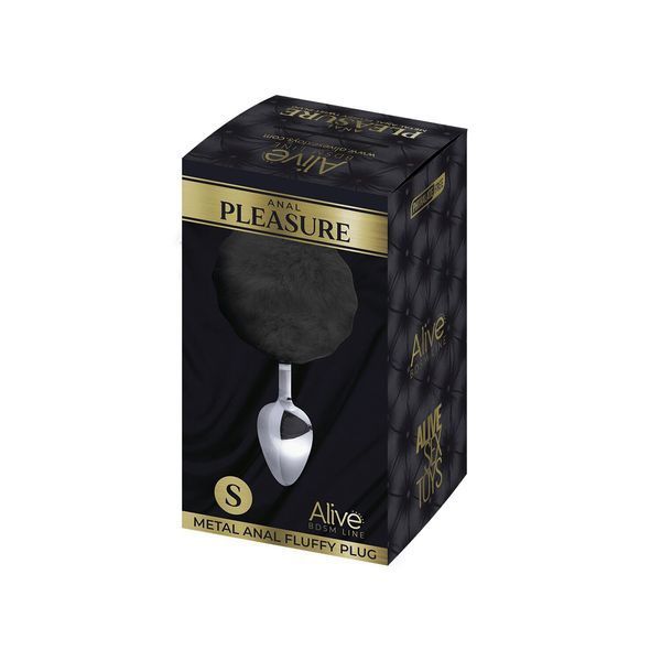Металева анальна пробка Кролячий хвостик Alive Fluffy Plug S Black, діаметр 2,8 см SO6312 фото - купити в секс-шопі Чорний Кролик