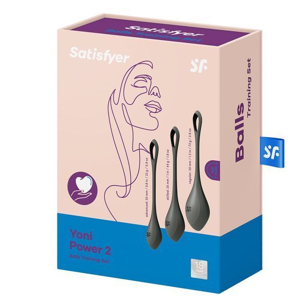Набір йоні намистин Satisfyer Yoni Power 2 Black, діаметр 2-2,5-3см, маса 22-44-73 г SO5550 фото - купити в секс-шопі Чорний Кролик
