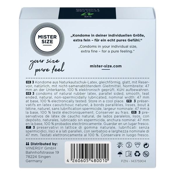 Презервативи Mister Size - pure feel - 47 (3 condoms), товщина 0,05 мм SO8032 фото - купити в секс-шопі Чорний Кролик