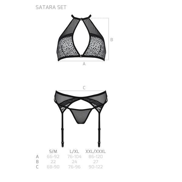 Комплект білизни Passion SATARA SET S/M black, топ, пояс для панчіх, стрінги SO8482 фото - купити в секс-шопі Чорний Кролик