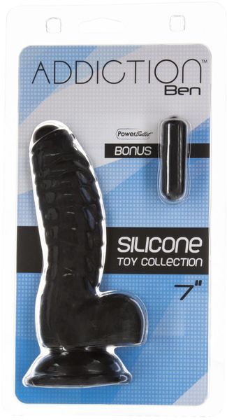 Фалоімітатор ADDICTION Ben 7" Dildo With Balls Black, віброкуля в подарунок SX3156 фото - купити в секс-шопі Чорний Кролик