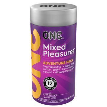 Презервативи ONE Mixed Pleasures, 12 шт, 6 видів, подарункове паковання-тубус SX0788 фото - купити в секс-шопі Чорний Кролик