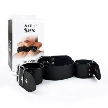Нашийник з наручниками із натуральної шкіри Art of Sex - Bondage Collar with Handcuffs SO6618 фото - купити в секс-шопі Чорний Кролик