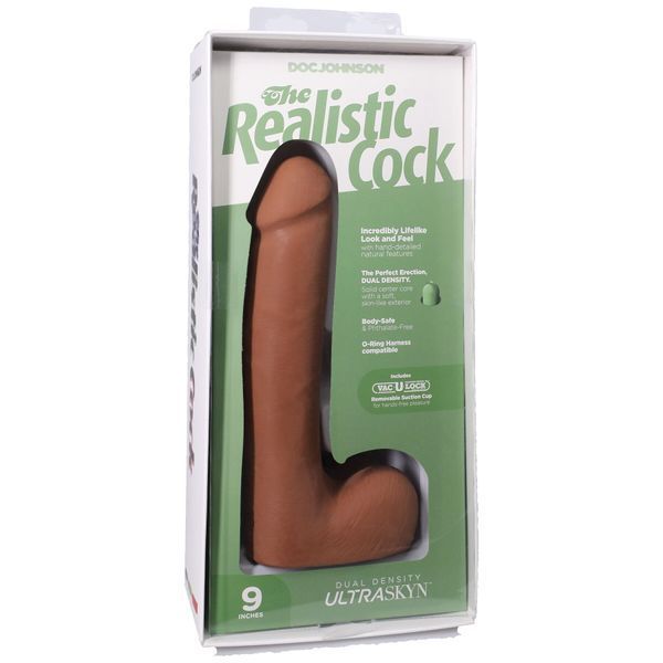 Фалоімітатор Doc Johnson The Realistic Cock ULTRASKYN - 9 Inch with Balls Caramel SX4451 фото - купити в секс-шопі Чорний Кролик