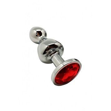 Металева анальна пробка Wooomy Lollypop Double Ball Metal Plug Red S, діам. 2,8 см, довжина 8,5 см SO7416 фото - купити в секс-шопі Чорний Кролик