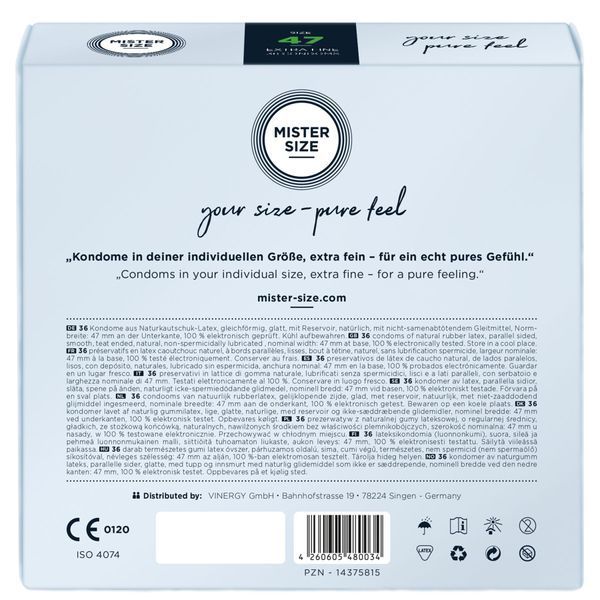 Презервативи Mister Size - pure feel - 47 (36 condoms), товщина 0,05 мм SO8049 фото - купити в секс-шопі Чорний Кролик