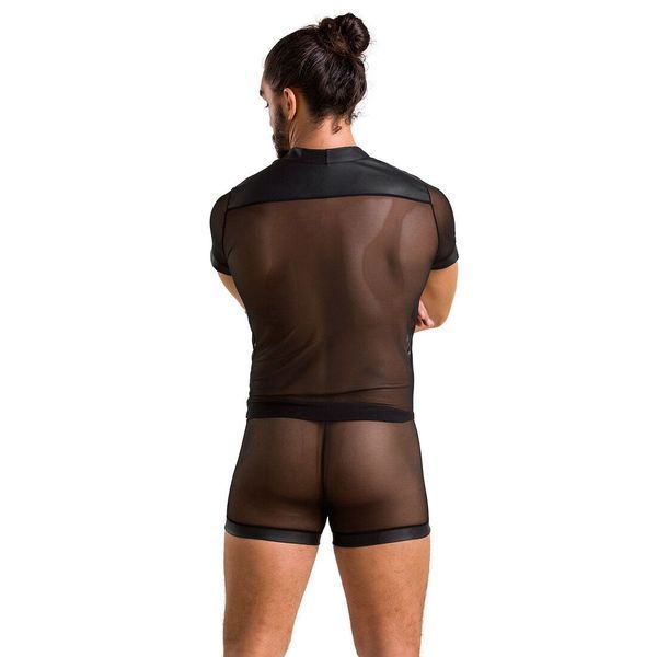 Комплект сітчастої чоловічої білизни Passion 052 SET MICHAEL 2XL/3XL black сорочка, боксери заклепки SO7626 фото - купити в секс-шопі Чорний Кролик