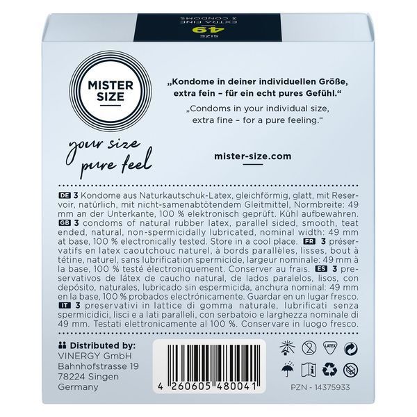 Презервативи Mister Size - pure feel - 49 (3 condoms), товщина 0,05 мм SO8033 фото - купити в секс-шопі Чорний Кролик