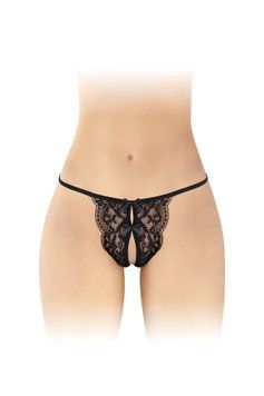 Трусики з відкритим доступом Fashion Secret Cindy Black, мереживо з бантиком SX2621 фото - купити в секс-шопі Чорний Кролик