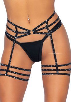 (SALE) Leg Avenue Rhinestone garter strapps OS Black SO7932 фото - купити в секс-шопі Чорний Кролик