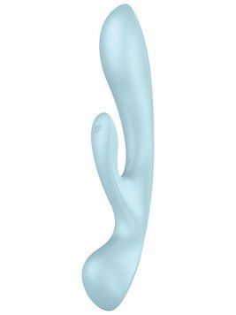 Двосторонній вібратор-кролик Satisfyer Triple Oh Light Blue, 3 мотори, руків&rsquo;я-масажер SO7781 фото - купити в секс-шопі Чорний Кролик