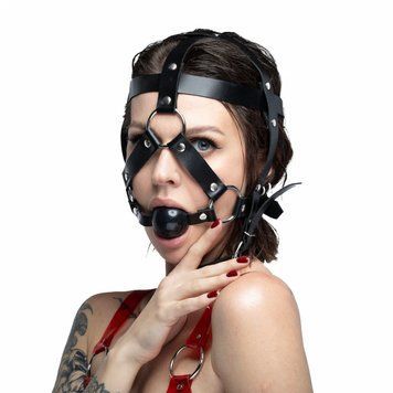 Маска-збруя з кляпом Feral Feelings Head Harness, шкіра SO8247 фото - купити в секс-шопі Чорний Кролик