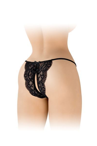 Трусики з відкритим доступом Fashion Secret Cindy Black, мереживо з бантиком SX2621 фото - купити в секс-шопі Чорний Кролик