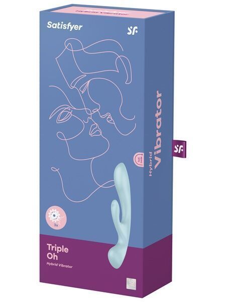 Двосторонній вібратор-кролик Satisfyer Triple Oh Light Blue, 3 мотори, руків&rsquo;я-масажер SO7781 фото - купити в секс-шопі Чорний Кролик