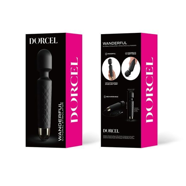 Мінівібромасажер Dorcel Wand Wanderful Black потужний, водонепроникний, 18 режимів роботи MD1465 фото - купити в секс-шопі Чорний Кролик