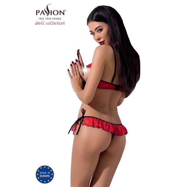 Комплект білизни Passion Exclusive CHERRY SET OpenBra S/M, red, відкритий ліф, трусики-спідничка PS25508 фото - купити в секс-шопі Чорний Кролик