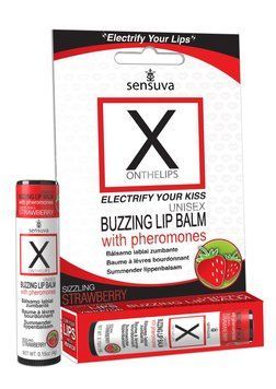 Стимулювальний бальзам для губ унісекс Sensuva &ndash; X on the Lips Strawberry з феромонами, полуниця SO4461 фото - купити в секс-шопі Чорний Кролик