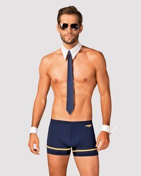 Еротичний костюм пілота Obsessive Pilotman set L/XL, боксери, манжети, комір з краваткою, окуляри SO7302 фото - купити в секс-шопі Чорний Кролик