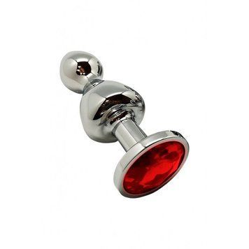 Металева анальна пробка Wooomy Lollypop Double Ball Metal Plug Red M, діаметр 3,1 см, довжина 9,4 см SO7423 фото - купити в секс-шопі Чорний Кролик