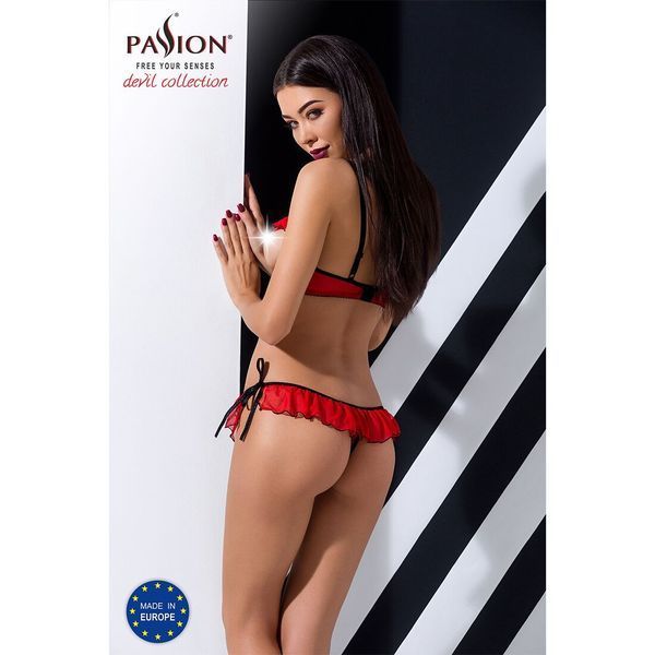 Комплект білизни Passion Exclusive CHERRY SET OpenBra XXL/XXXL red, відкритий ліф, трусики-спідничка PS25509 фото - купити в секс-шопі Чорний Кролик