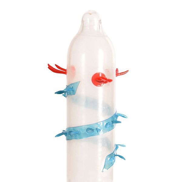 Насадка на член Recare Blue Monster Spike Condom (презерватив з вусиками та спіраллю шипів) SX3341 фото - купити в секс-шопі Чорний Кролик