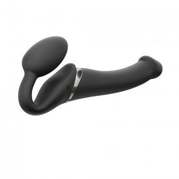 Безремінний страпон з вібрацією Strap-On-Me Vibrating Black M, діаметр 3,8см, пульт ДК, регульований SO3354 фото - купити в секс-шопі Чорний Кролик