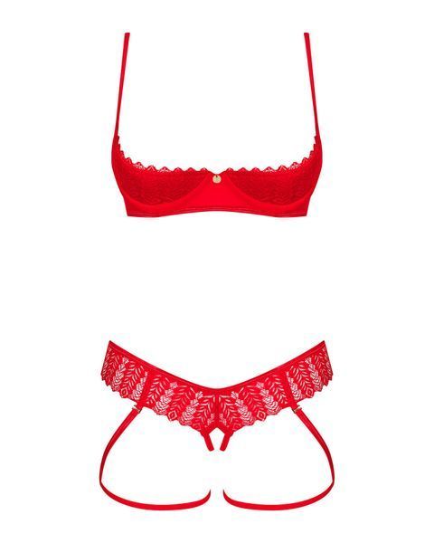 Комплект Obsessive Ingridia 2-pcs crotchless set XL/2XL, червоний, з доступом, відкриті груди SO9033 фото - купити в секс-шопі Чорний Кролик