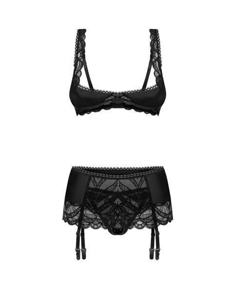 Комплект Obsessive Lecille 3-pcs crotchless set 2XL/3XL SX3108 фото - купити в секс-шопі Чорний Кролик