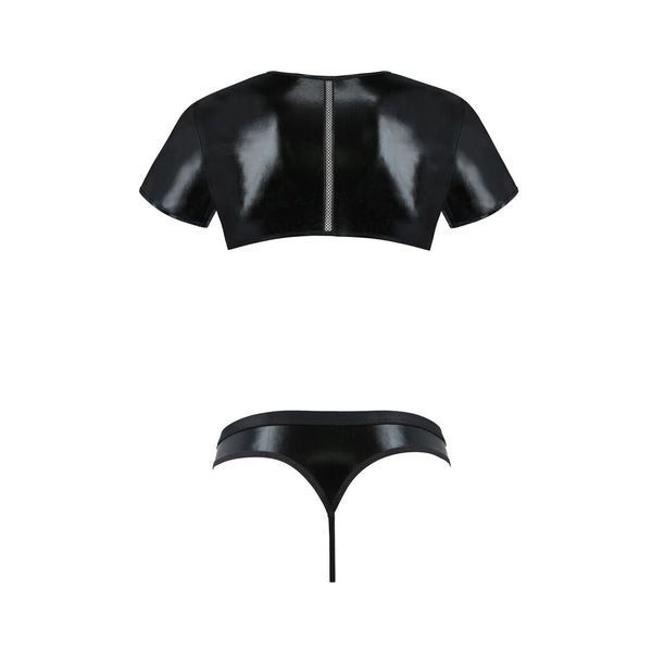 Комплект чоловічої білизни під латекс Passion 057 SET PETER S/M Black, кроп-топ, стринги SO7634 фото - купити в секс-шопі Чорний Кролик