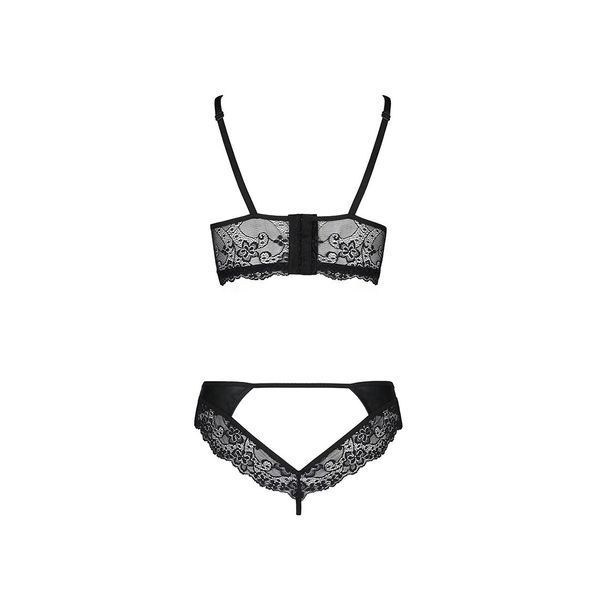Комплект з еко-шкіри та мережива Passion LOONA SET S/M, black, бра і трусики SO5362 фото - купити в секс-шопі Чорний Кролик