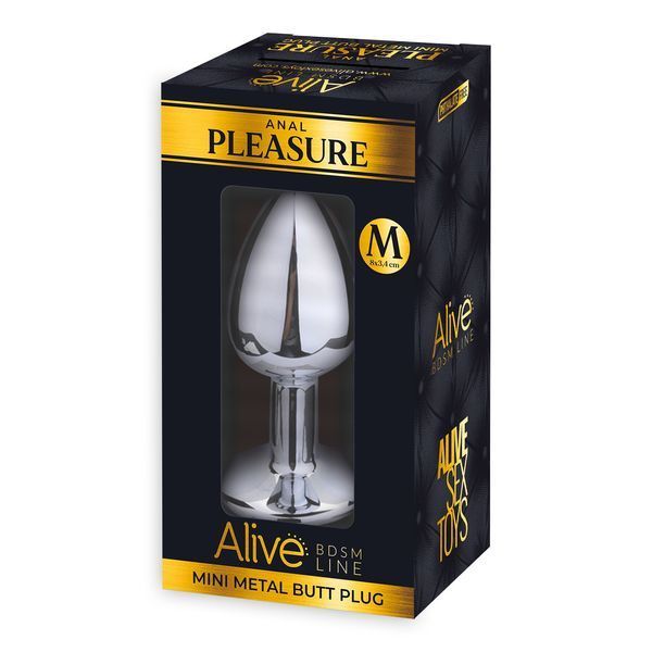 Металева анальна пробка з кристалом Alive Mini Metal Butt Plug Black M SO6000 фото - купити в секс-шопі Чорний Кролик