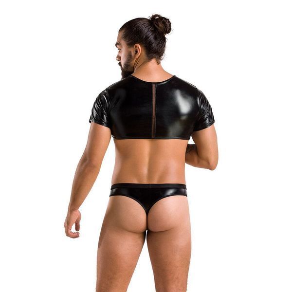 Комплект чоловічої білизни під латекс Passion 057 SET PETER S/M Black, кроп-топ, стринги SO7634 фото - купити в секс-шопі Чорний Кролик
