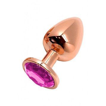 Металева анальна пробка Wooomy Tralalo Rose Gold Metal Plug Magenta L, діаметр 4 см, довжина 9 см SO7425 фото - купити в секс-шопі Чорний Кролик