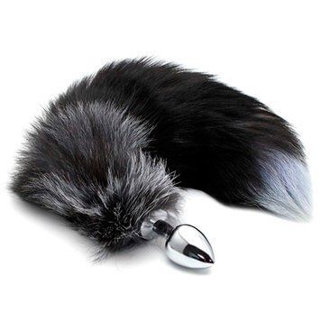Металева анальна пробка Лисячий хвіст Alive Black And White Fox Tail M, діаметр 3,4 см SO6322 фото - купити в секс-шопі Чорний Кролик