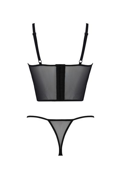 Комплект Passion KERRIA SET black, S/M, сітка+мереживо, бюстьє та стрінги SX0492 фото - купити в секс-шопі Чорний Кролик