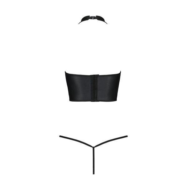 Комплект білизни з відкритими грудьми Passion GENEVIA SET WITH OPEN BRA S/M black, корсет, стрінги SO8440 фото - купити в секс-шопі Чорний Кролик