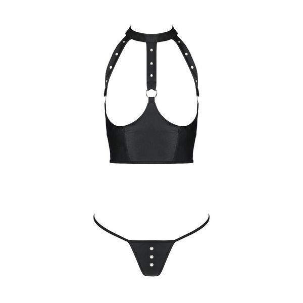 Комплект білизни з відкритими грудьми Passion GENEVIA SET WITH OPEN BRA S/M black, корсет, стрінги SO8440 фото - купити в секс-шопі Чорний Кролик