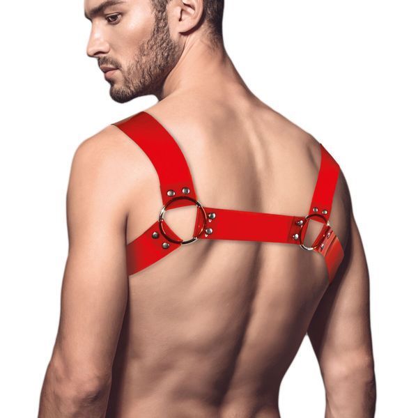 Чоловіча портупея на груди Feral Feelings - Bulldog Harness Red Trasparent SO9306 фото - купити в секс-шопі Чорний Кролик